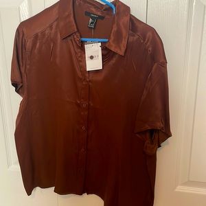NWT Forever 21 chocolate woven silk look viscose top,